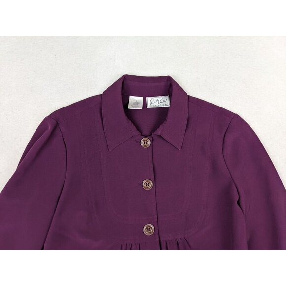 KATHY CHE - WOMEN'S PURPLE 3/4 SLEEVE BUTTON-UP TOP - SIZE S - Picture 3 of 7